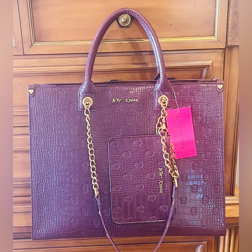 Betsey Johnson Burgundy Embossed Tote Bag NWT - Picture 7 of 7